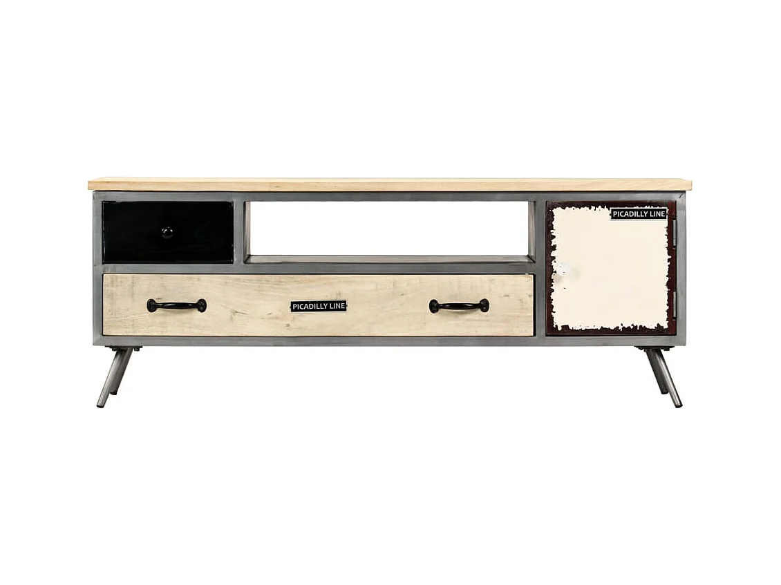 Meuble TV Bois de manguier massif et acier 120 x 30 x 45 cm