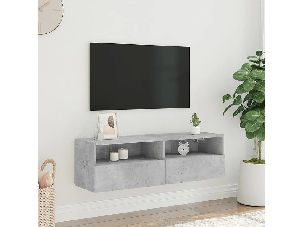Meuble TV mural gris béton 100x30x30 cm bois d'ingénierie