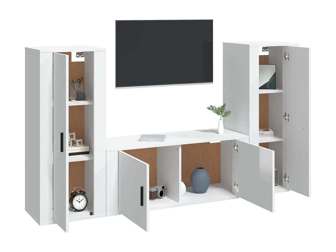 Ensemble de meubles TV 3 pièces Blanc brillant Bois d'ingénierie