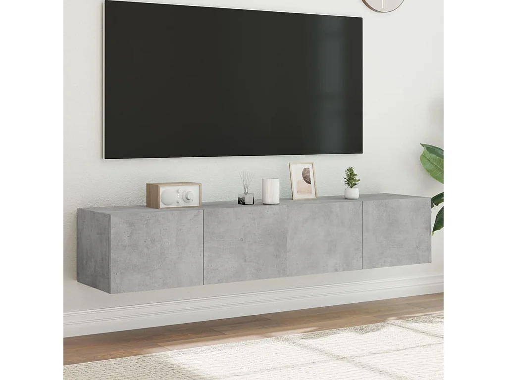 Meubles TV muraux et lumières LED 2pièces gris béton 80x35x31 cm