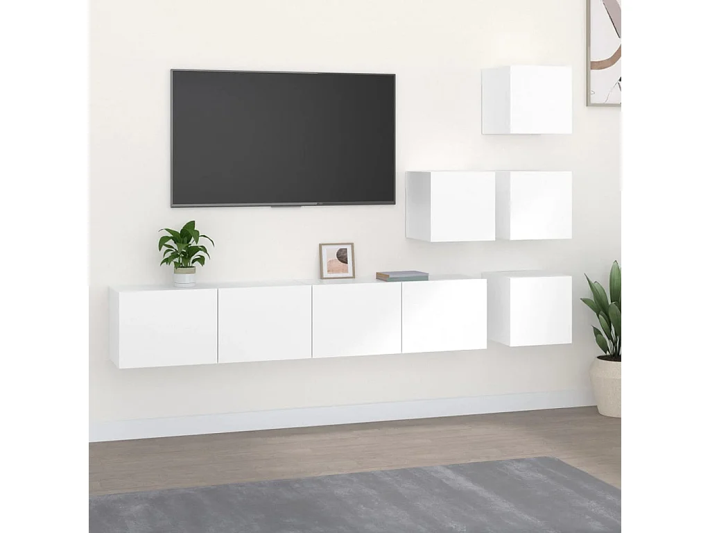 Meuble TV mural Blanc Bois d'ingénierie