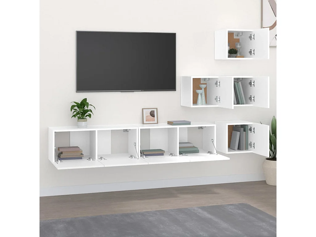 Meuble TV mural Blanc Bois d'ingénierie