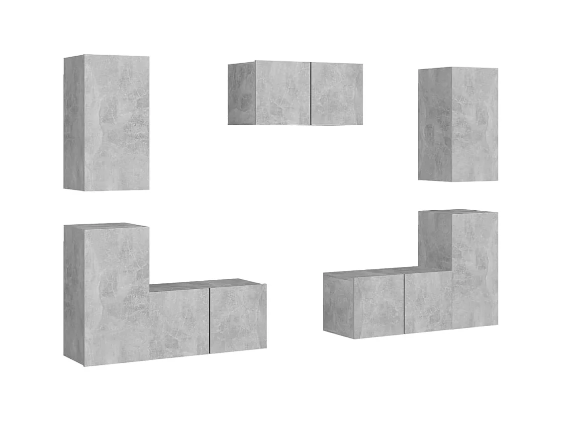 7-delige Tv-meubelset bewerkt hout betongrijs