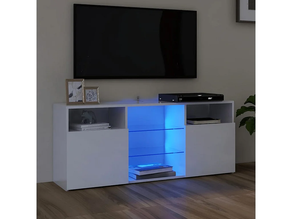 Meuble TV avec lumières LED blanc brillant 120x30x50 cm