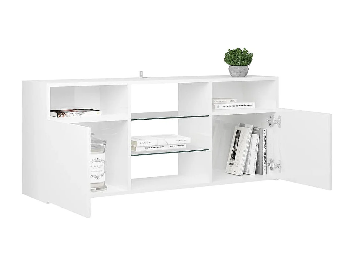 Meuble TV avec lumières LED blanc brillant 120x30x50 cm