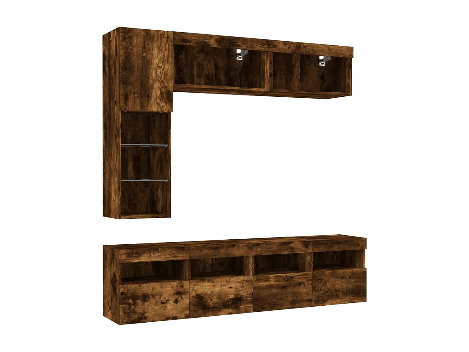 Muebles de TV de pared con luces LED 7 piezas roble ahumado