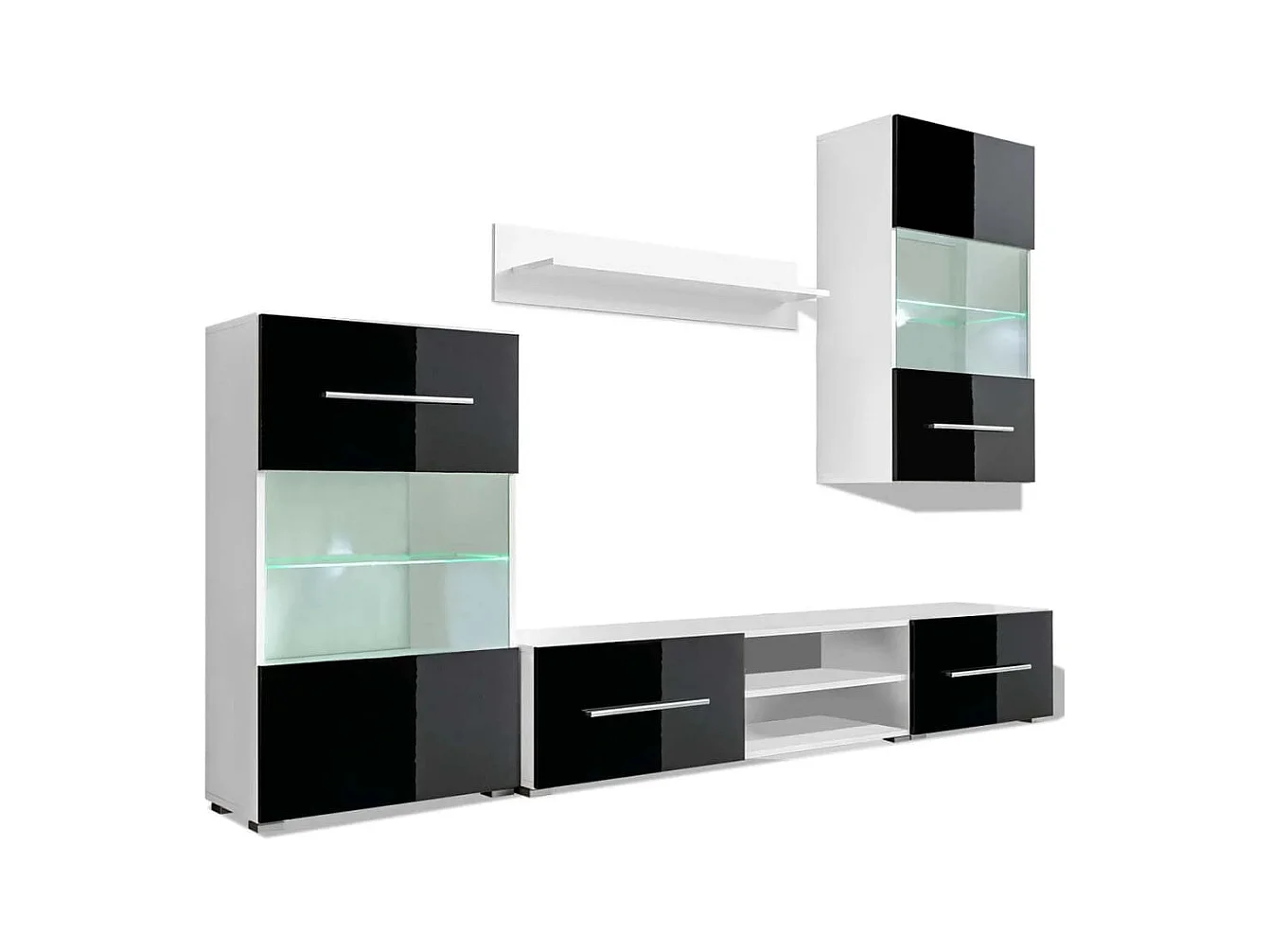 Meuble TV mural 5 pièces avec éclairage LED Noir