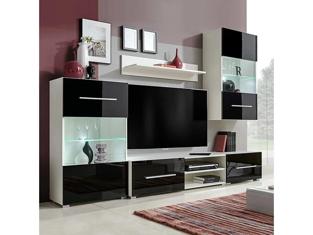 Meuble TV mural 5 pièces avec éclairage LED Noir