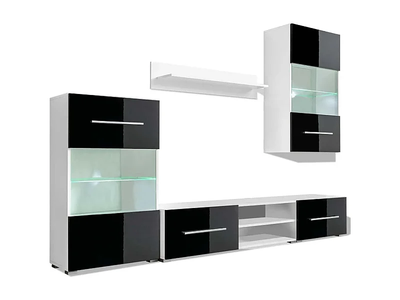 Mueble de pared 5 unidades gabinete TV con iluminación LED negro