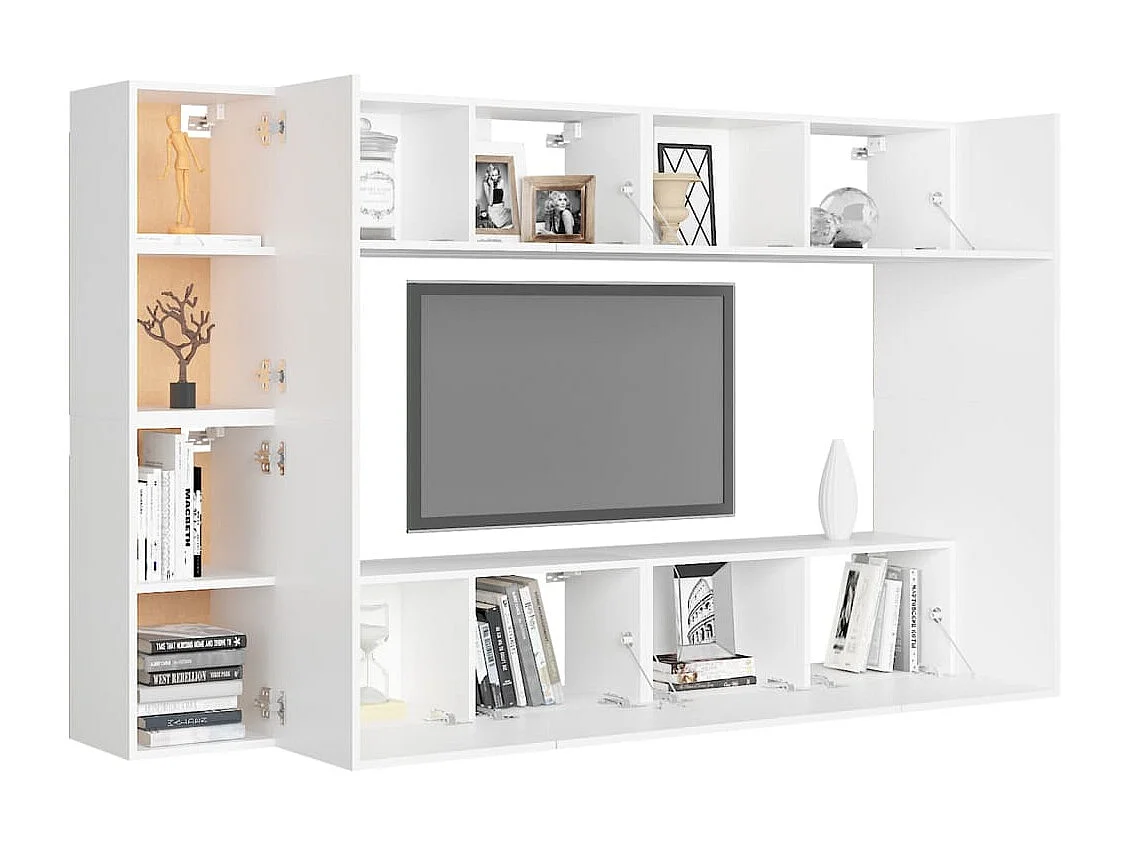 8 peças conjunto de móveis de TV contraplacado branco