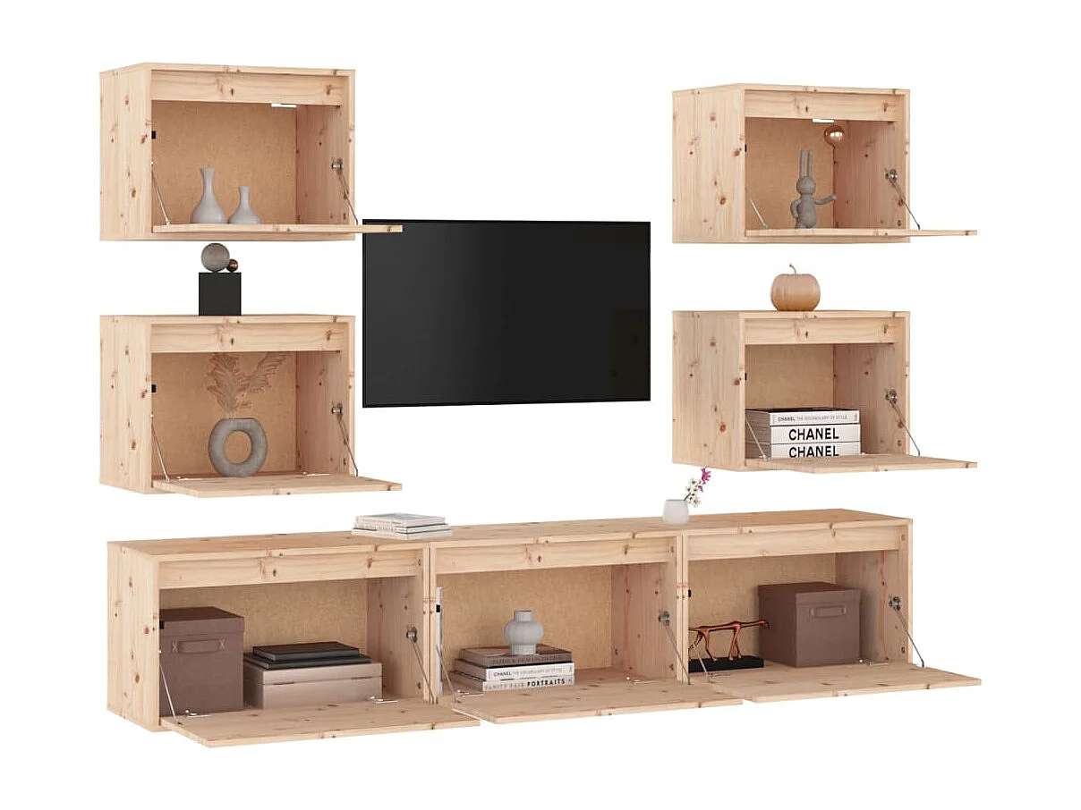 Muebles para TV 7 piezas madera maciza de pino
