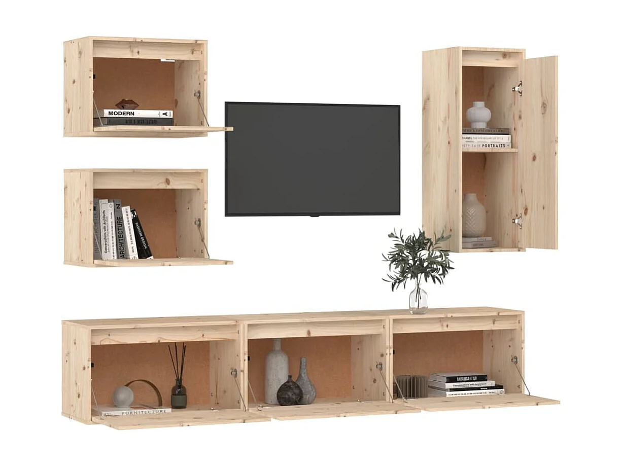 Meubles TV 6 pièces Bois massif de pin