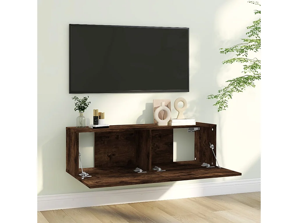 Mueble de TV madera contrachapada roble ahumado 100x30x30 cm