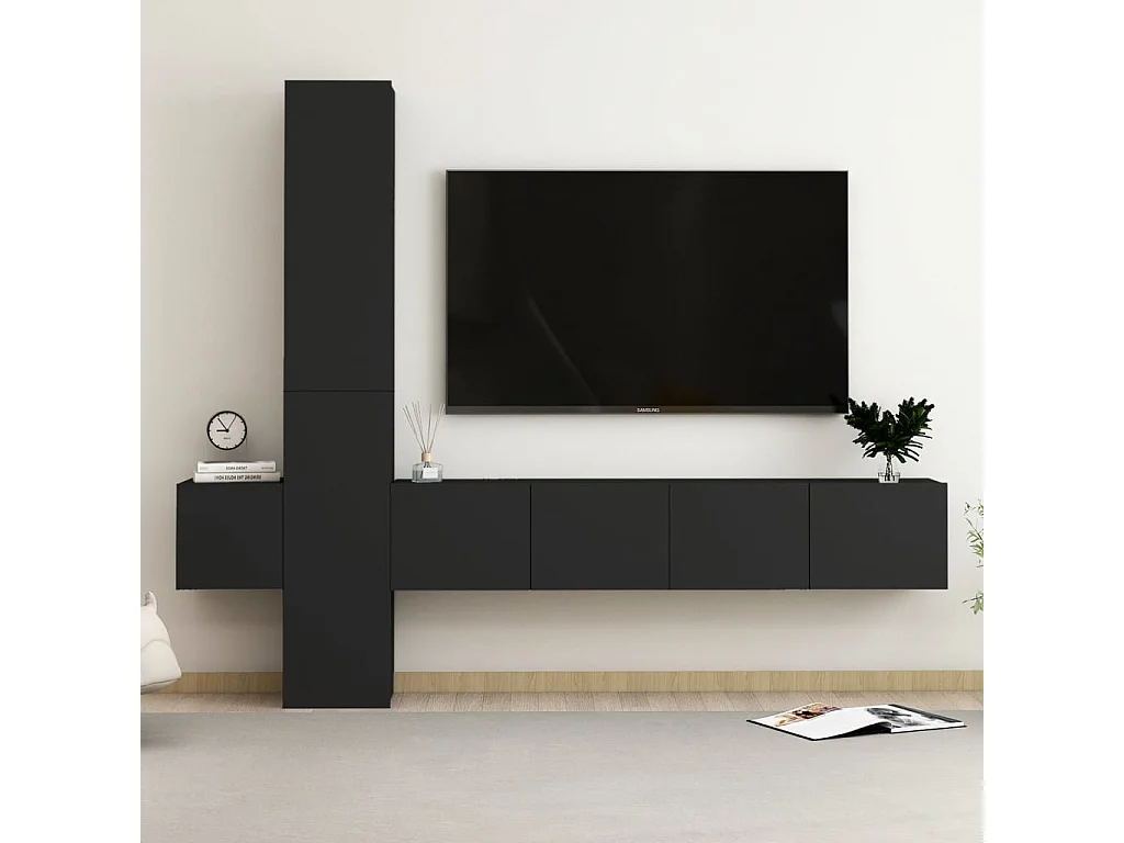 5 peças conjunto de móveis de TV contraplacado preto