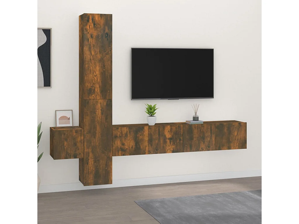 Ensemble de meubles TV 5 pièces Chêne fumé Bois d'ingénierie