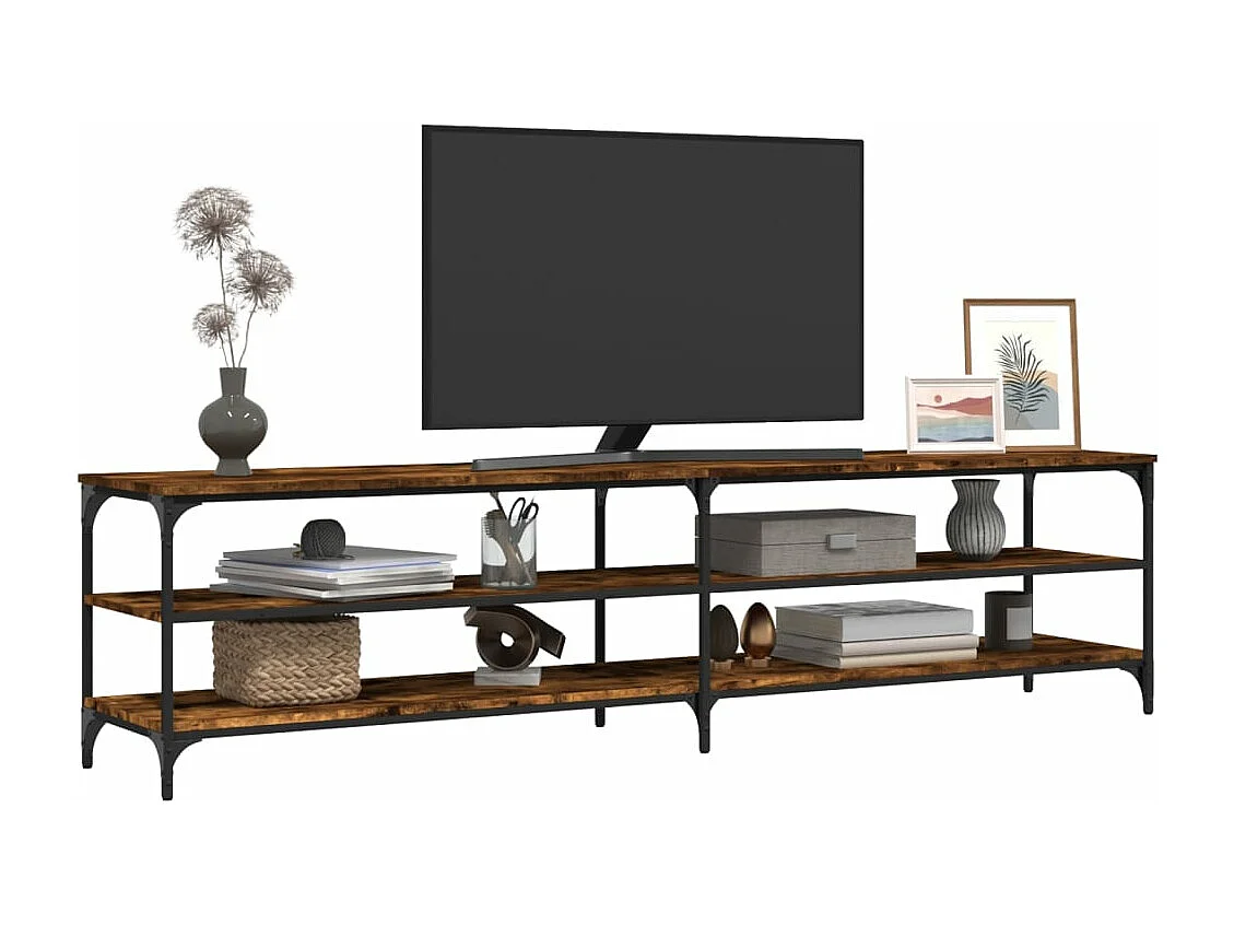 Meuble TV chêne fumé 200x30x50 cm bois d'ingénierie et métal