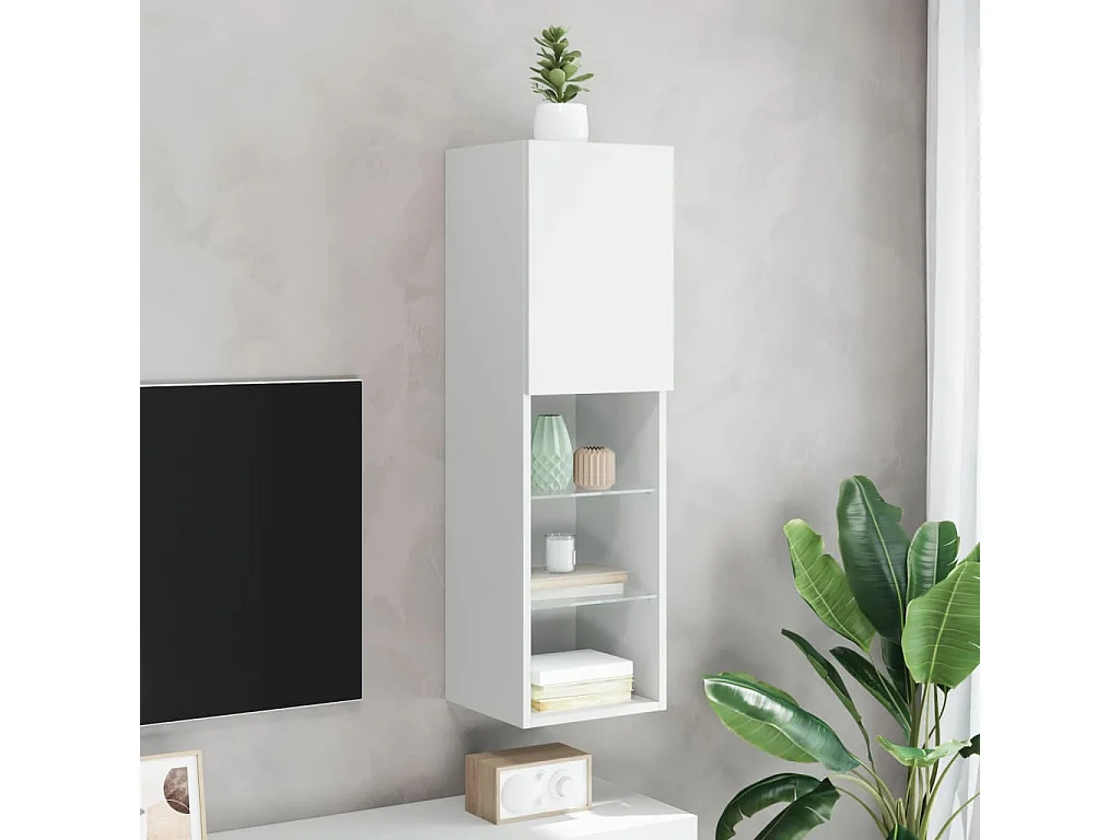 Meuble TV avec lumières LED blanc 30,5x30x102 cm