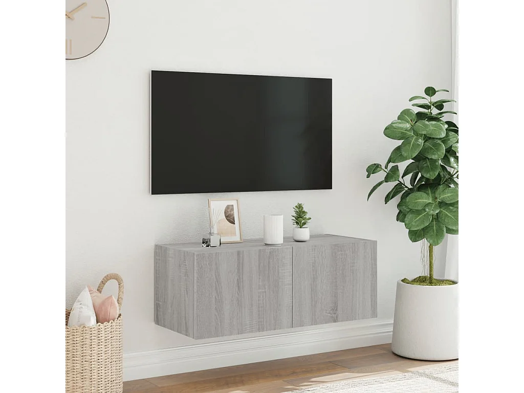 Meuble TV mural avec lumières LED sonoma gris 80x35x31 cm