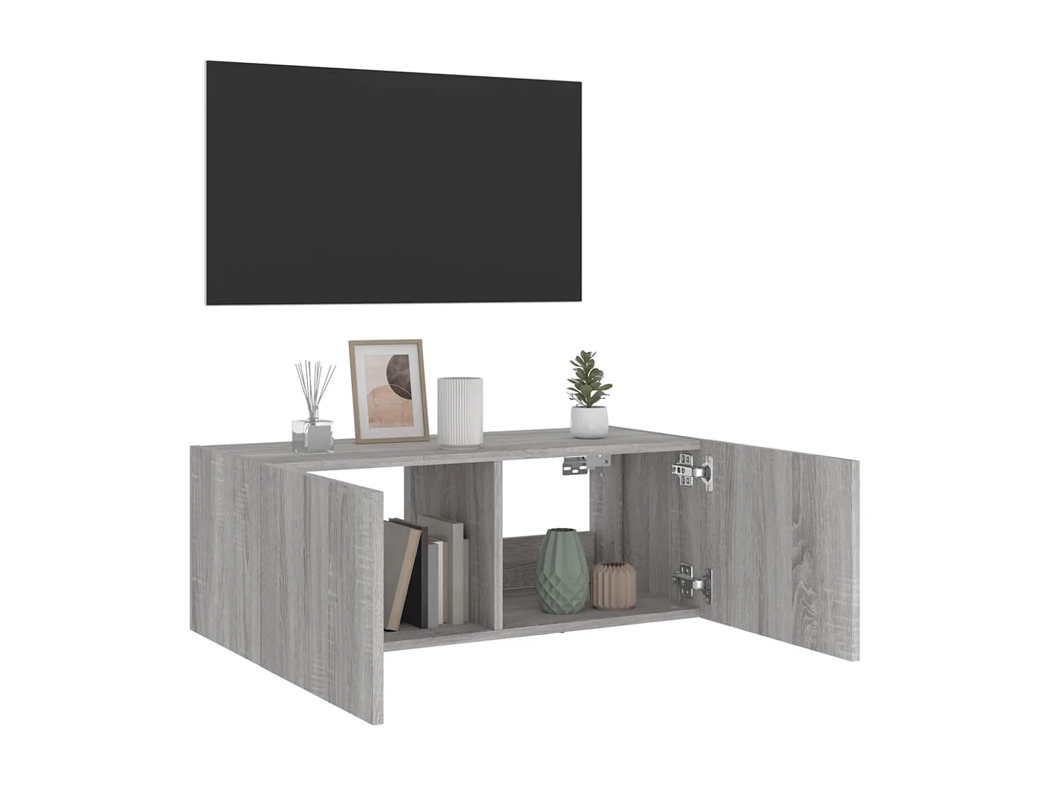 Meuble TV mural avec lumières LED sonoma gris 80x35x31 cm