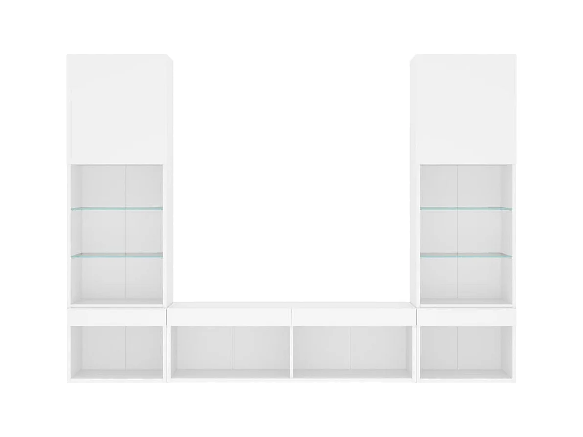 Unités murales TV avec LED 5 pièces blanc bois d'ingénierie