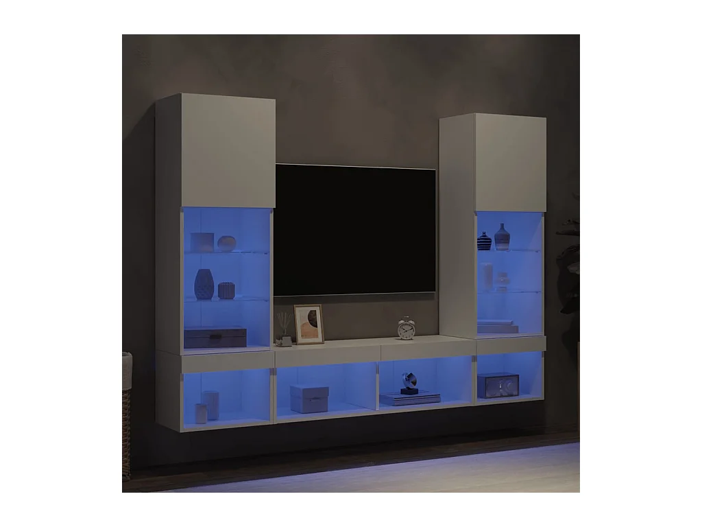 Unités murales TV avec LED 5 pièces blanc bois d'ingénierie