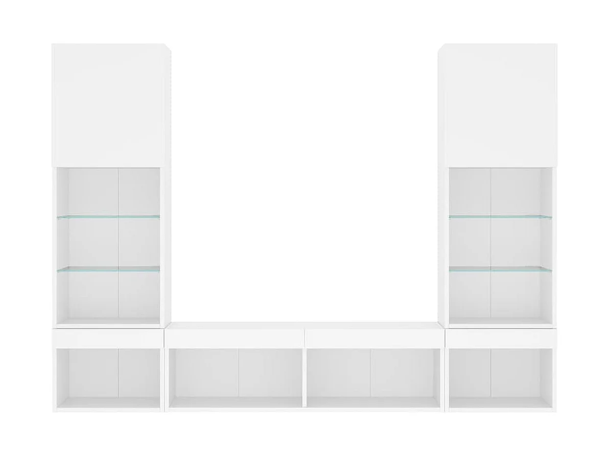 Unités murales TV avec LED 5 pièces blanc bois d'ingénierie