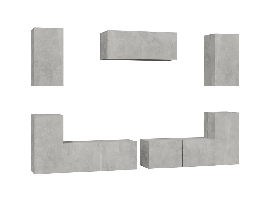 7-delige Tv-meubelset bewerkt hout betongrijs