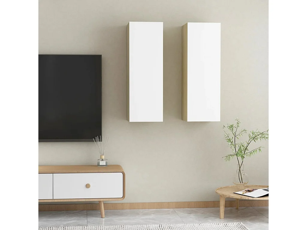 Meubles TV 2 pièces Blanc et chêne sonoma 30,5x30x90 cm Aggloméré