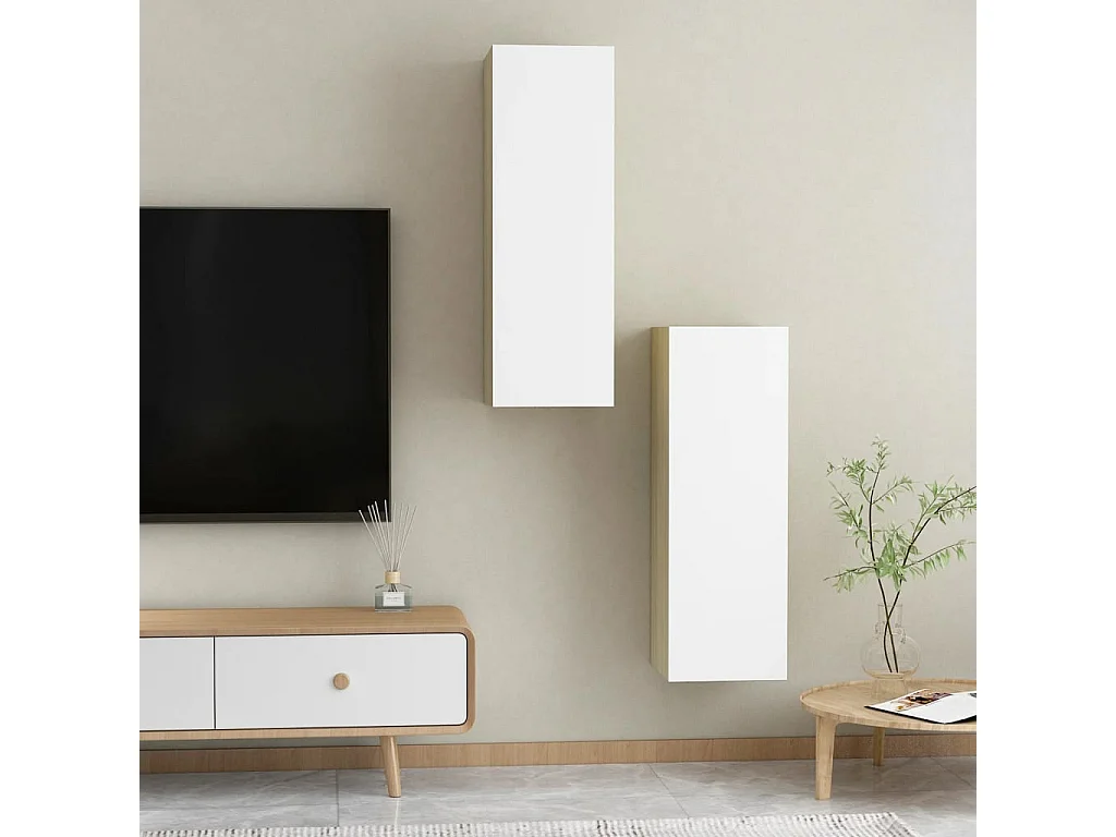 Meubles TV 2 pièces Blanc et chêne sonoma 30,5x30x90 cm Aggloméré