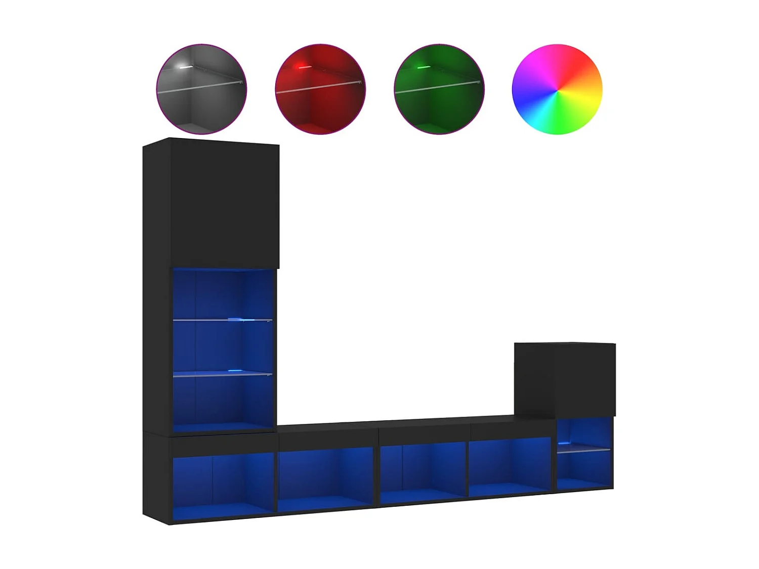 4 peças móveis de parede p/ TV c/ LEDs derivados de madeira preto