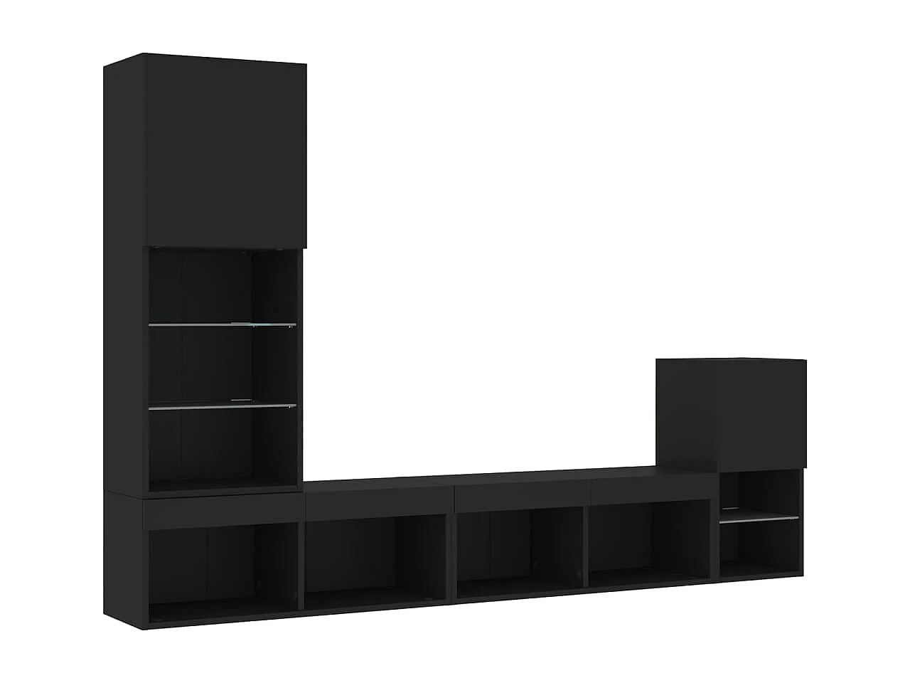 4 peças móveis de parede p/ TV c/ LEDs derivados de madeira preto