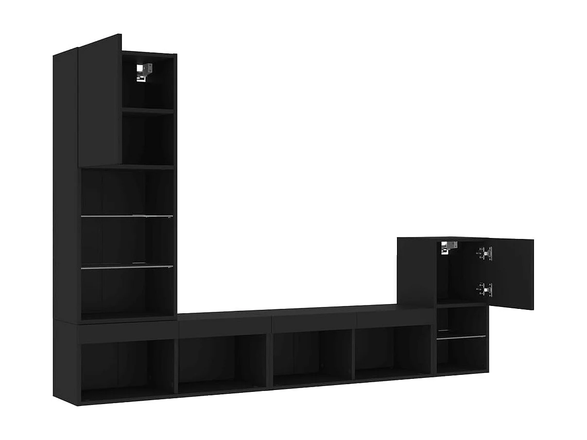 4 peças móveis de parede p/ TV c/ LEDs derivados de madeira preto