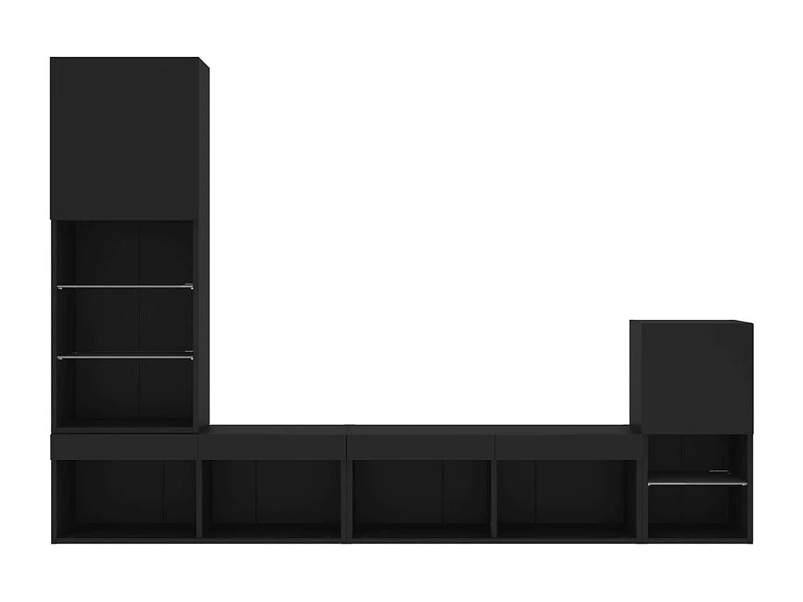 4 peças móveis de parede p/ TV c/ LEDs derivados de madeira preto