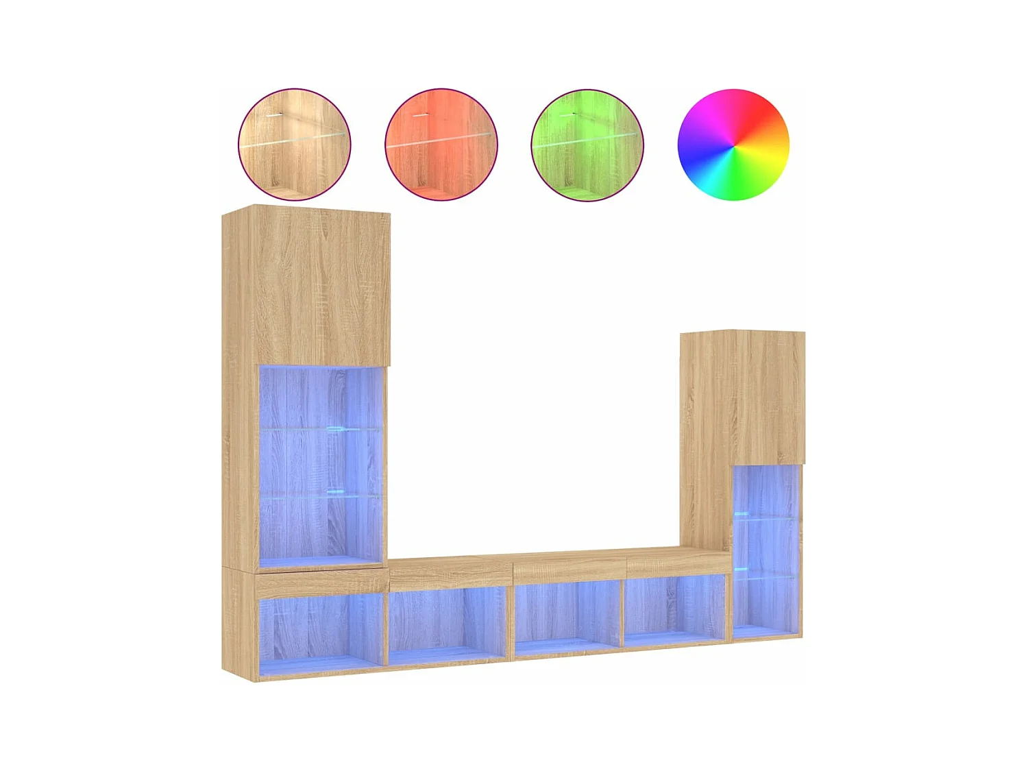 Unités murales TV avec LED 4 pièces chêne sonoma bois d'ingénierie