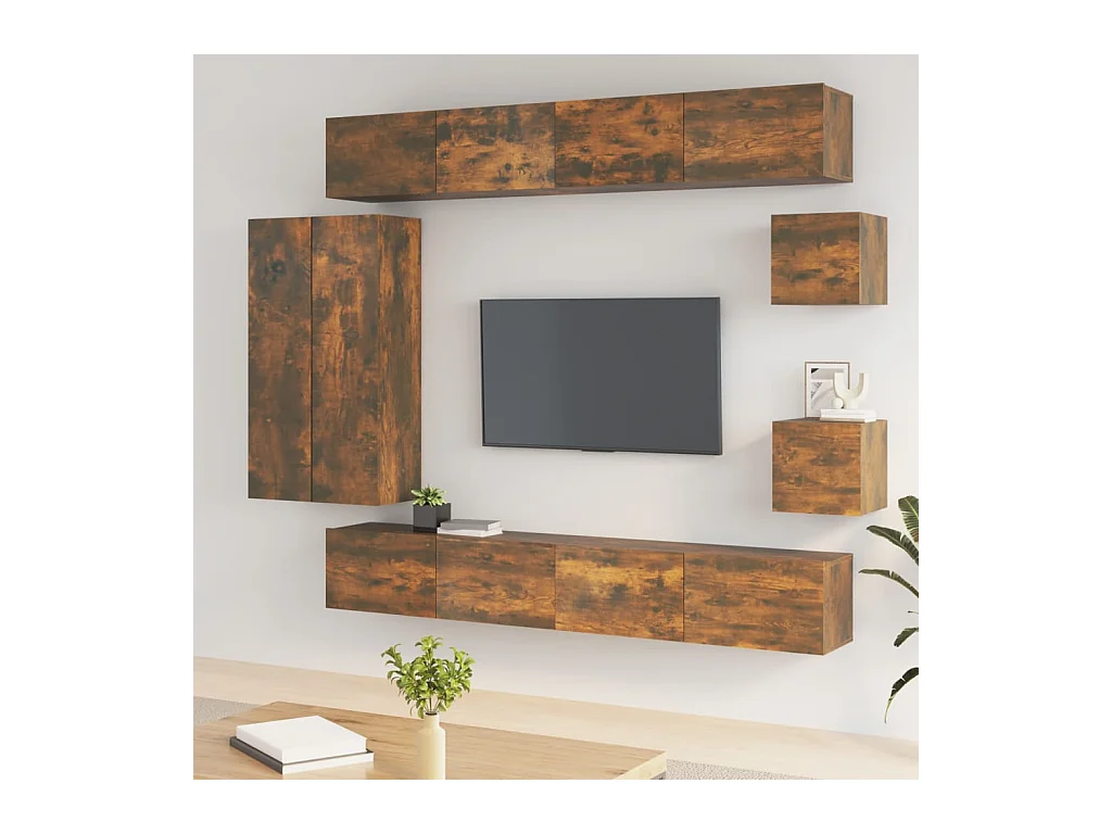 Ensemble de meubles TV 8 pièces Chêne fumé Bois d'ingénierie
