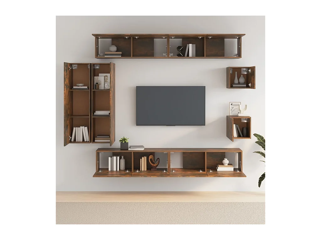 Ensemble de meubles TV 8 pièces Chêne fumé Bois d'ingénierie