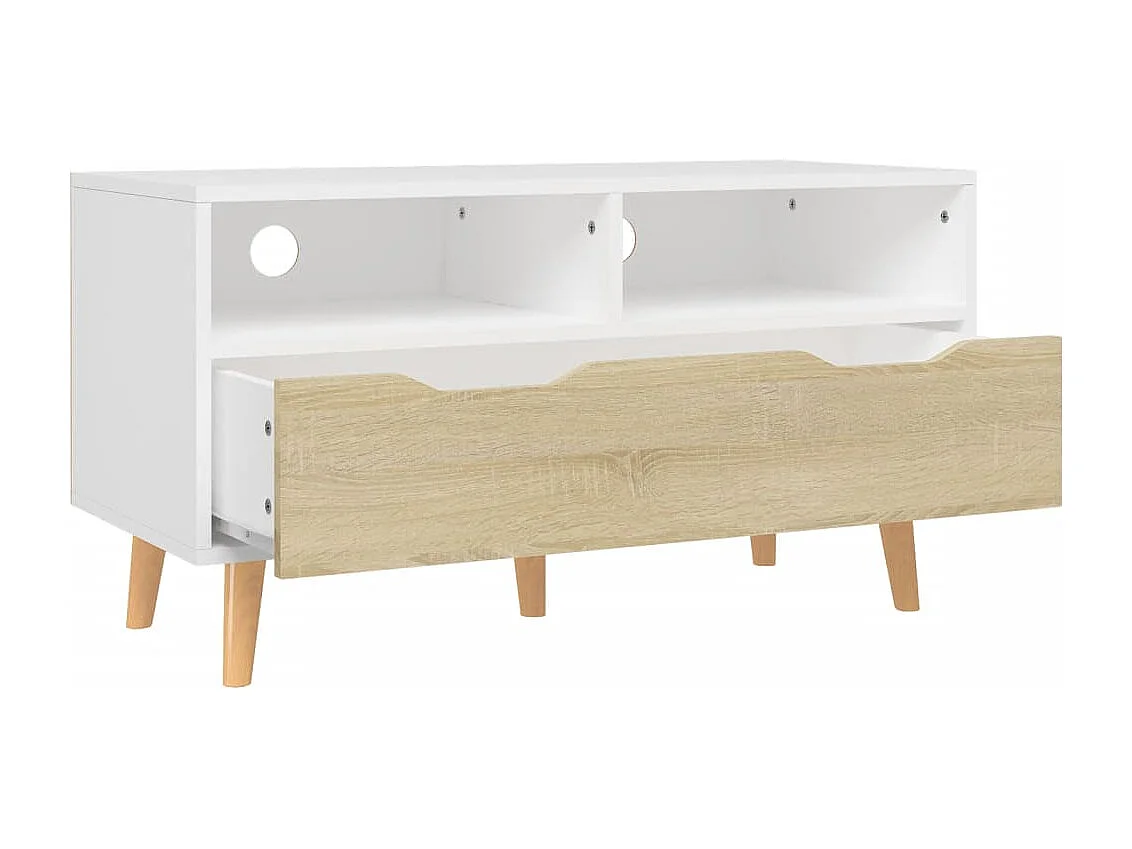 Meuble TV Blanc et chêne sonoma 90x40x48,5 cm Aggloméré