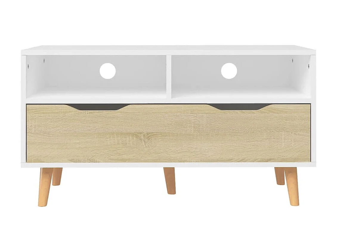 Meuble TV Blanc et chêne sonoma 90x40x48,5 cm Aggloméré