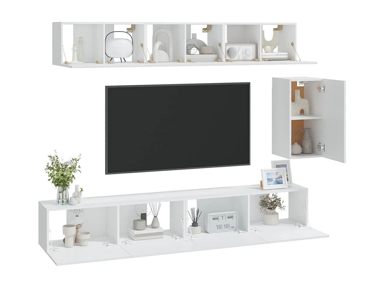 Set de muebles para TV 6 piezas madera contrachapada blanco