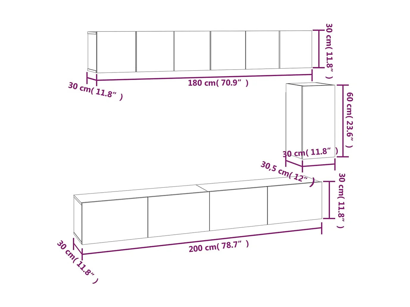 Set de muebles para TV 6 piezas madera contrachapada blanco