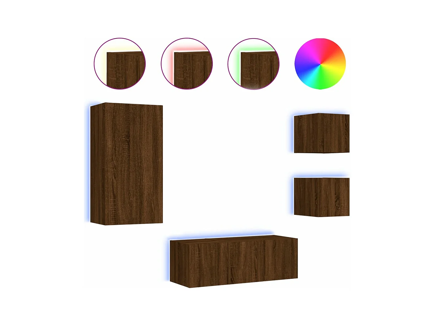 Muebles TV pared con LED 5 piezas madera ingeniería marrón roble