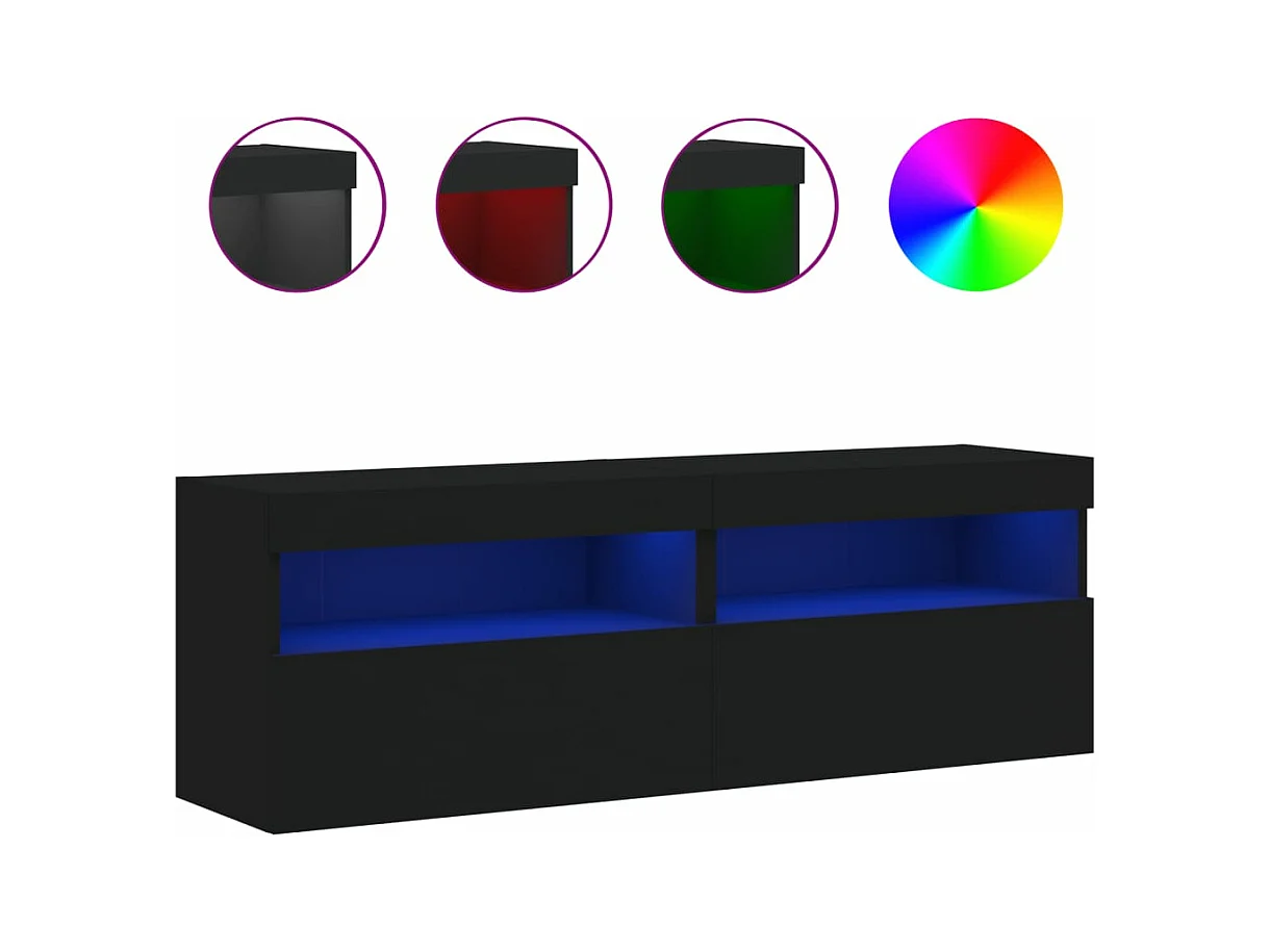 Muebles de TV de pared con luces LED 2 unidades negro 60x30x40 cm