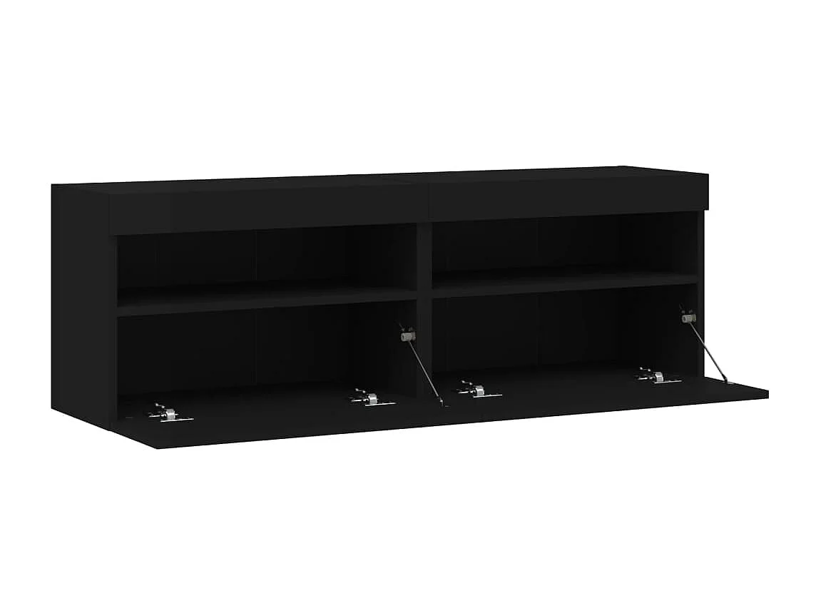 Muebles de TV de pared con luces LED 2 unidades negro 60x30x40 cm