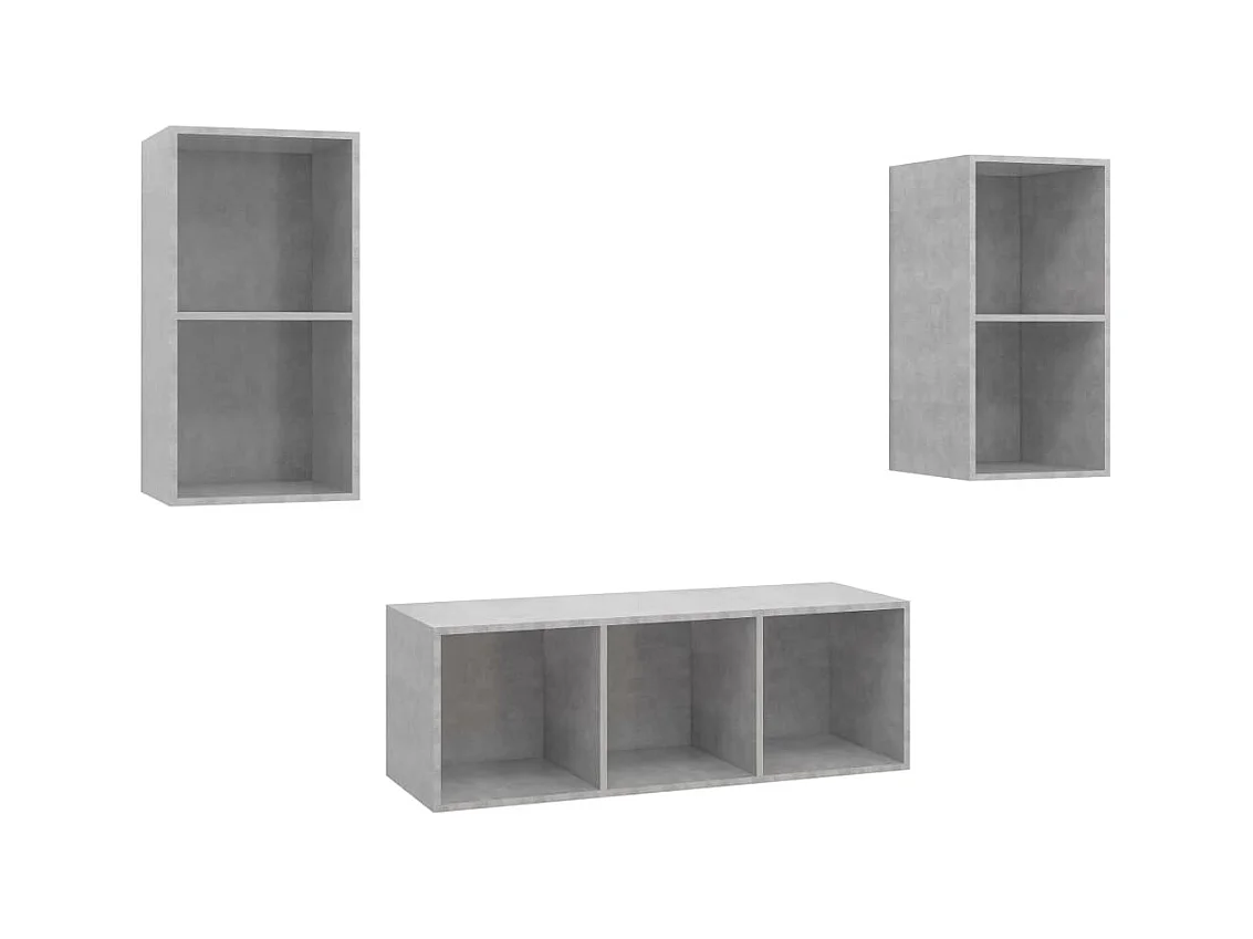 Ensemble de meuble TV 3 pièces Gris béton Aggloméré