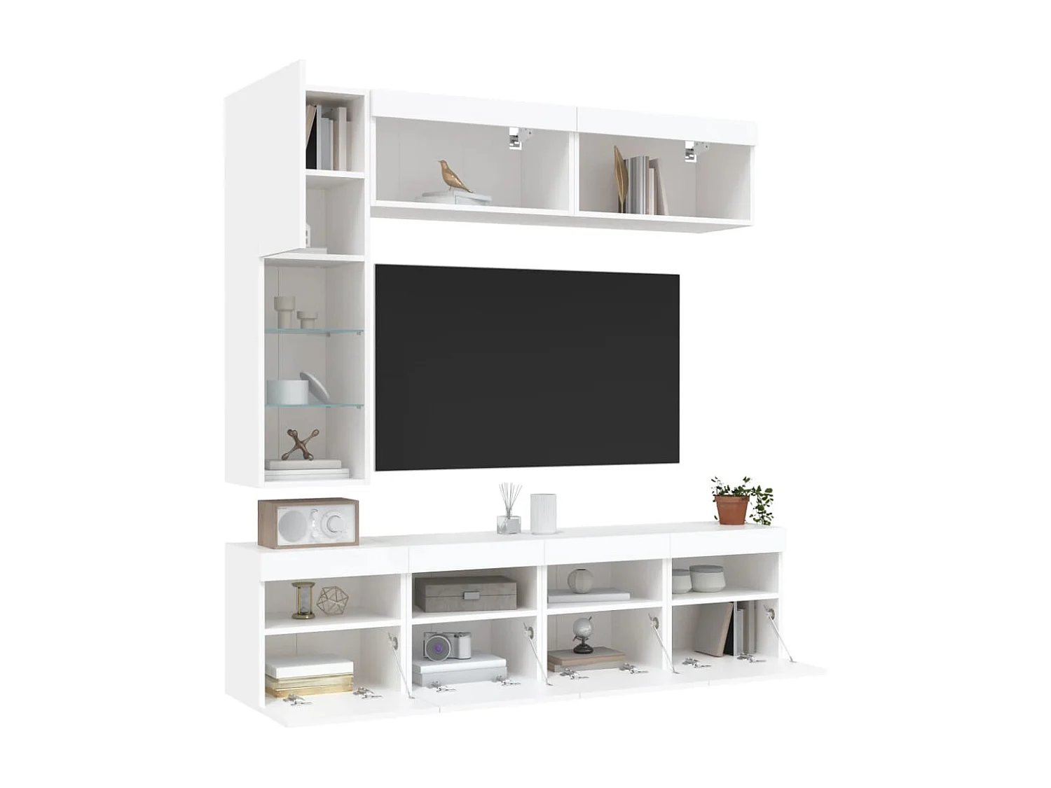 Ensemble de meubles TV muraux 7 pièces avec lumières LED blanc