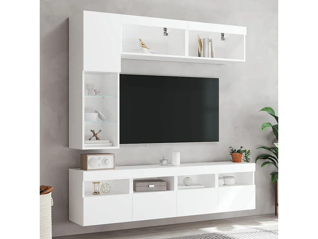 Ensemble de meubles TV muraux 7 pièces avec lumières LED blanc