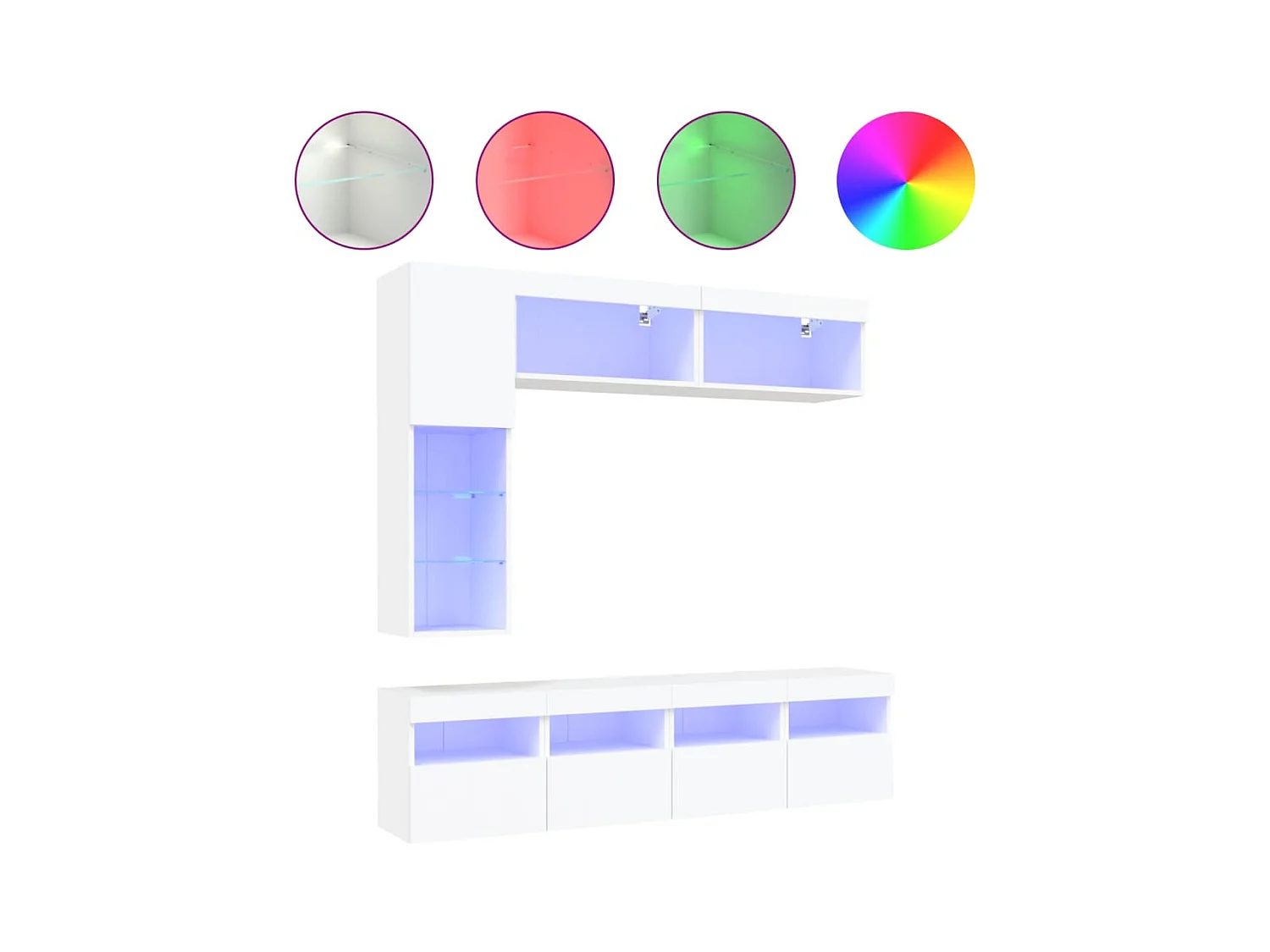 Ensemble de meubles TV muraux 7 pièces avec lumières LED blanc