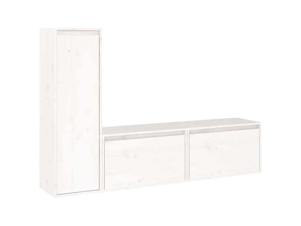 Meubles TV 3 pièces Blanc Bois massif de pin