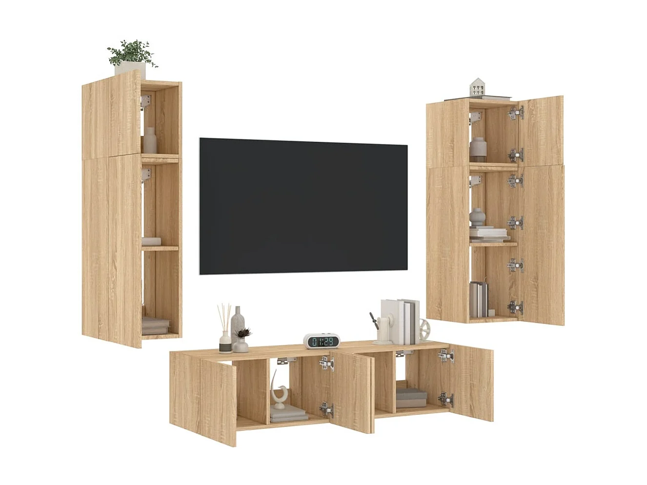 Unités murales TV avec LED 6 pièces chêne sonoma bois d'ingénierie