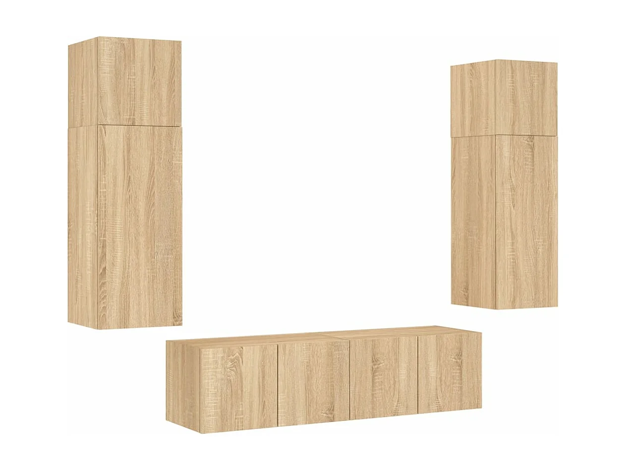 Unités murales TV avec LED 6 pièces chêne sonoma bois d'ingénierie